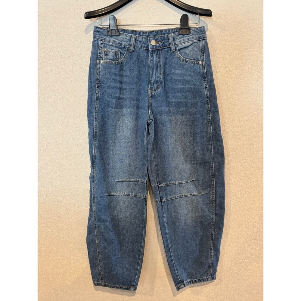 Sidefeel Womens Mid Rise Tapered Wide Leg Stretch Baggy‎ Denim Jeans Size S NWOT